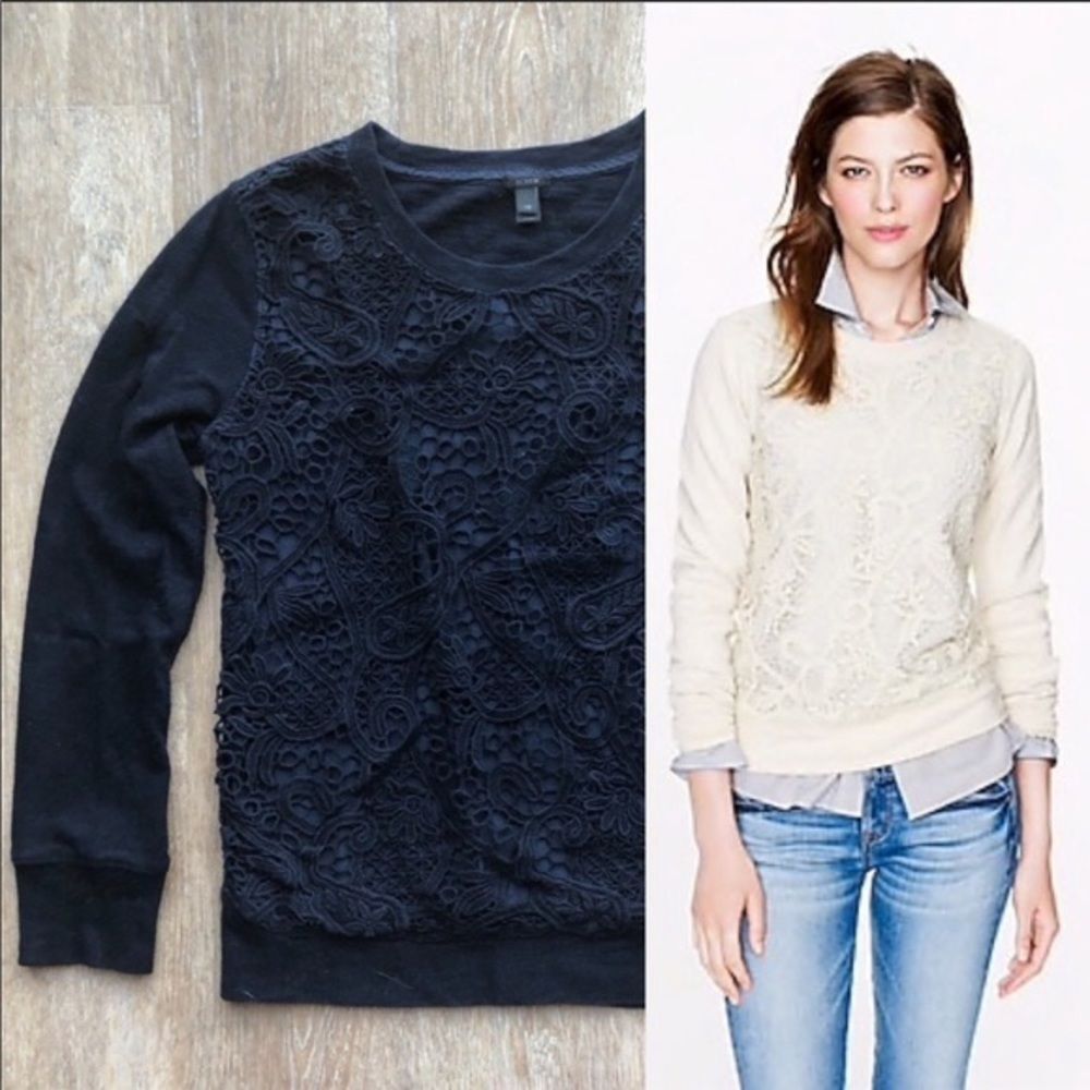 J. Crew Lace Front Navy Sweatshirt Top Size XS Extra Small Excellent Condition